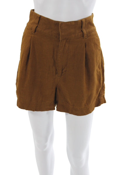 Madewell Womens Casual Brown Linen Blend Button Shorts Size 0