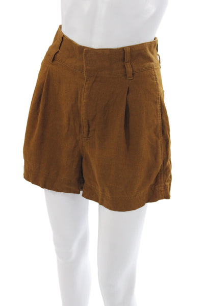 Madewell Womens Casual Brown Linen Blend Button Shorts Size 0