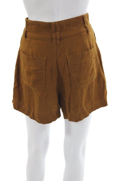 Madewell Womens Casual Brown Linen Blend Button Shorts Size 0