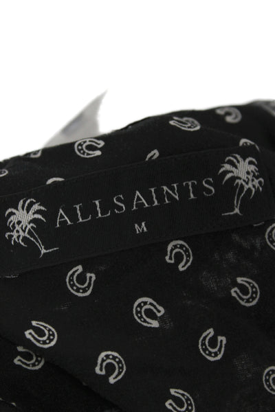 Allsaints Mens Button-Up Blouse Black Long Sleeve Graphic Western Size M