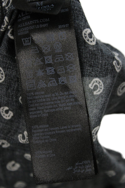 Allsaints Mens Button-Up Blouse Black Long Sleeve Graphic Western Size M