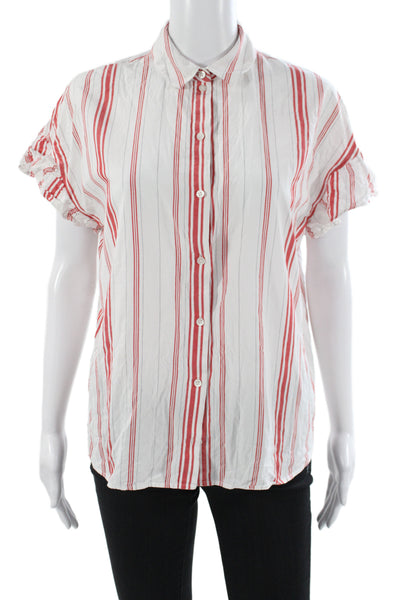 Madewell Women Striped Collared Cotton Button-Up Short Sleeve Red Size S