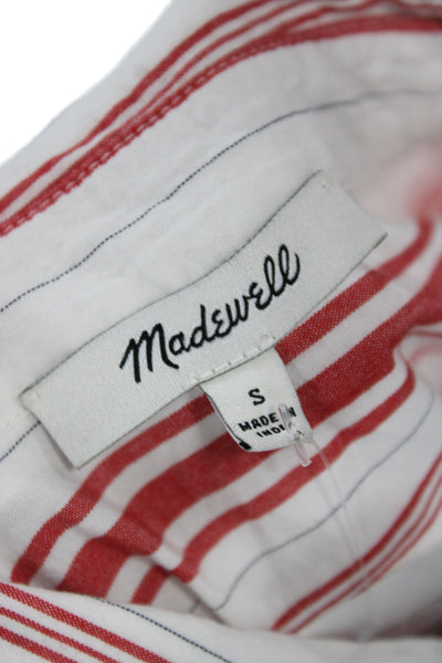 Madewell Women Striped Collared Cotton Button-Up Short Sleeve Red Size S