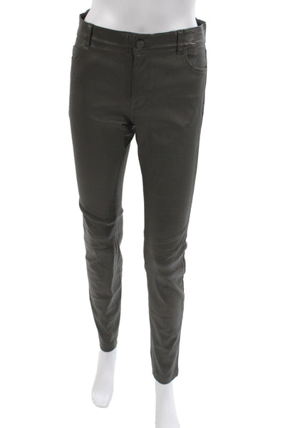 Vince Womens Brown Lamb Leather Ankle Pants Button Closure Fall Size 8