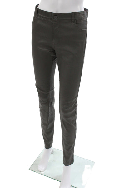 Vince Womens Brown Lamb Leather Ankle Pants Button Closure Fall Size 8