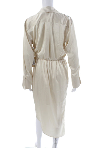 Bailey 44 Women Shirt Dress Beige Long Sleeve Collared Button Mid Calf Size S
