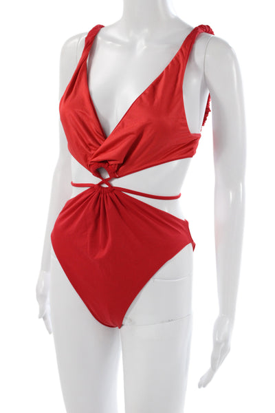 Agua Bendita Womens One Piece Swimsuit Red Size L
