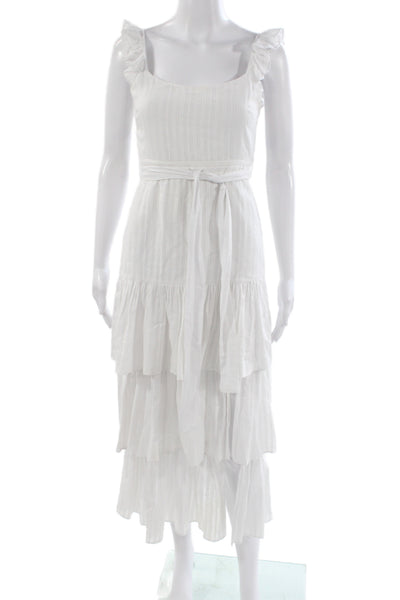 Likely Womens White Boho Maxi Dress Tie Square Neck Sleeveless Size 0
