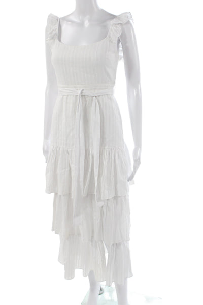 Likely Womens White Boho Maxi Dress Tie Square Neck Sleeveless Size 0