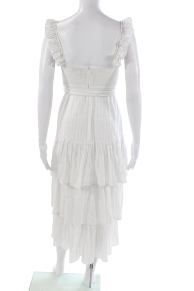 Likely Womens White Boho Maxi Dress Tie Square Neck Sleeveless Size 0