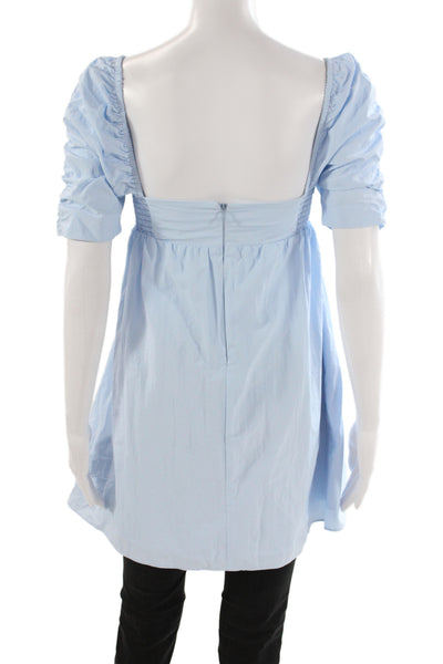 Amanda Uprichard Womens Mini Blouse Blue Square Neck Short Sleeve Zip Size XS