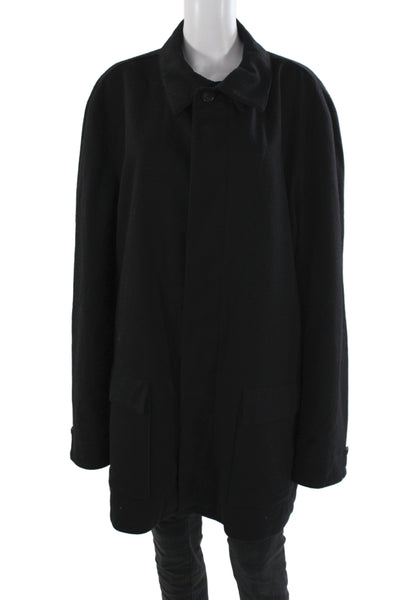 Ermenegildo Zegna Mens Black Wool Overcoat Button Closure Size L