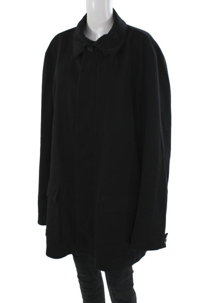 Ermenegildo Zegna Mens Black Wool Overcoat Button Closure Size L