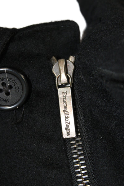 Ermenegildo Zegna Mens Black Wool Overcoat Button Closure Size L