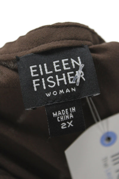 Eileen Fisher Womens Silk Dress Pants Brown Zip Minimalist Size 2X