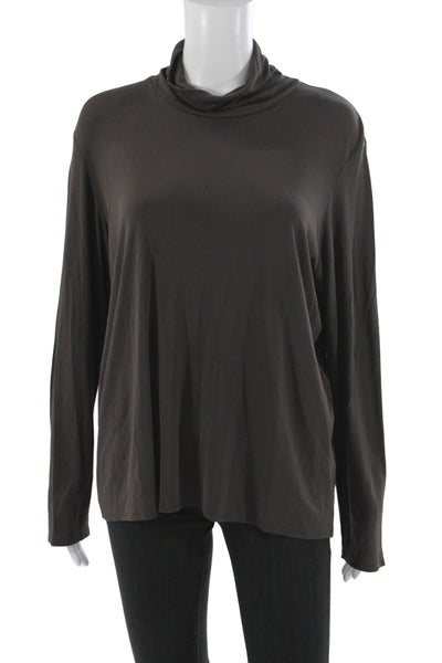 Eileen Fisher Womens Silk Cowl Neck Long Sleeve T-Shirt Brown Basic Size XL