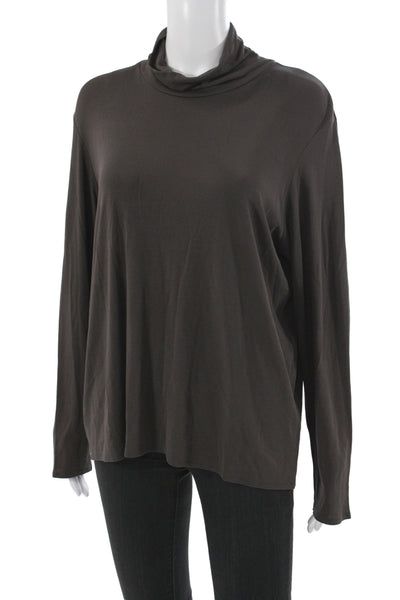 Eileen Fisher Womens Silk Cowl Neck Long Sleeve T-Shirt Brown Basic Size XL