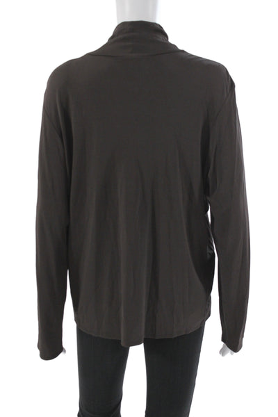 Eileen Fisher Womens Silk Cowl Neck Long Sleeve T-Shirt Brown Basic Size XL