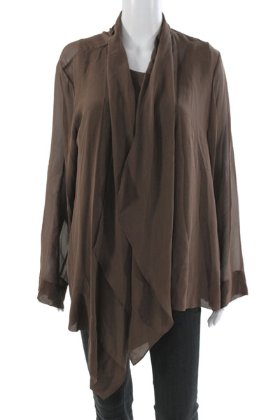 Eileen Fisher Women Silk Cowl Neck Basic Blouse Brown Size 1X