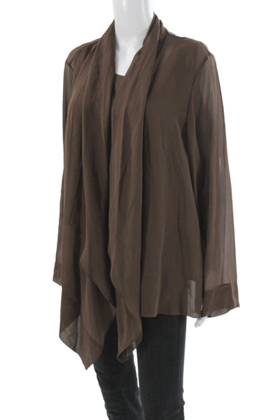 Eileen Fisher Women Silk Cowl Neck Basic Blouse Brown Size 1X