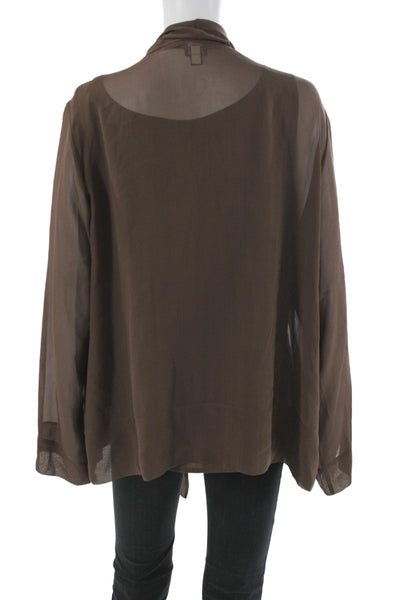 Eileen Fisher Women Silk Cowl Neck Basic Blouse Brown Size 1X