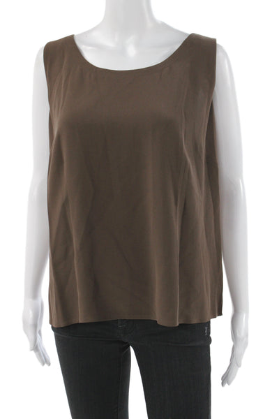 Eileen Fisher Women Silk Cowl Neck Basic Blouse Brown Size 1X