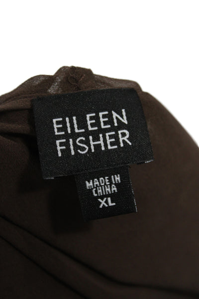 Eileen Fisher Women Silk Cowl Neck Basic Blouse Brown Size 1X
