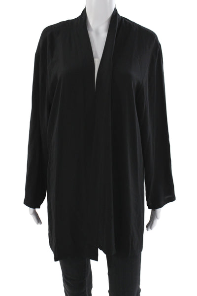 Eileen Fisher Women Black Silk V-Neck Cardigan Sweater Long Sleeve Size 1X