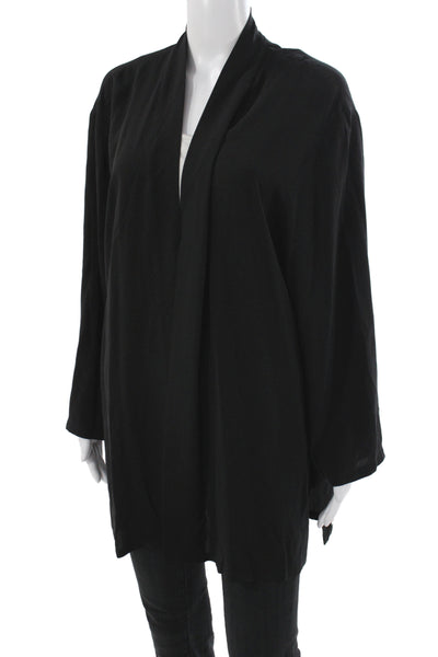 Eileen Fisher Women Black Silk V-Neck Cardigan Sweater Long Sleeve Size 1X