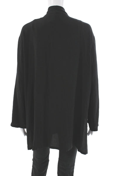 Eileen Fisher Women Black Silk V-Neck Cardigan Sweater Long Sleeve Size 1X