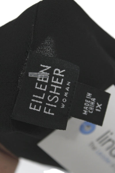 Eileen Fisher Women Black Silk V-Neck Cardigan Sweater Long Sleeve Size 1X