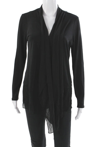 Eileen Fisher Women Black Silk Cowl Neck Cardigan Long Sleeve Classic Size M