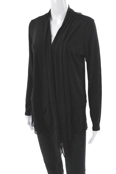 Eileen Fisher Women Black Silk Cowl Neck Cardigan Long Sleeve Classic Size M