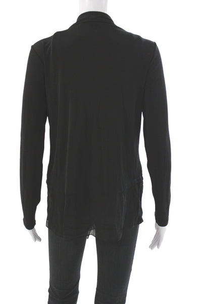 Eileen Fisher Women Black Silk Cowl Neck Cardigan Long Sleeve Classic Size M