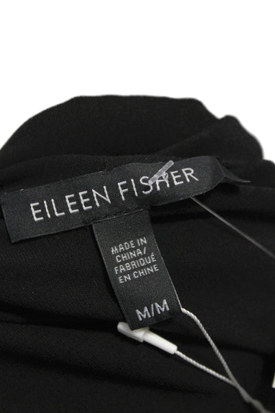 Eileen Fisher Women Black Silk Cowl Neck Cardigan Long Sleeve Classic Size M
