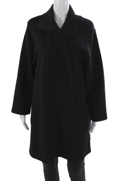 Caroline Rose Women Black 100% Wool Overcoat Open Front Size 1X