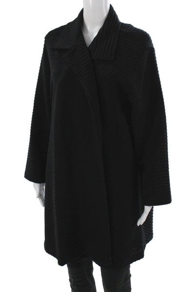 Caroline Rose Women Black 100% Wool Overcoat Open Front Size 1X
