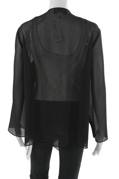Alex Womens Black V Neck Cardigan Long Sleeve Polyester Size 1X