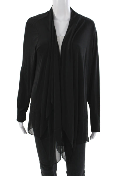 Eileen Fisher Women Black Silk Cowl Neck Cardigan Long Sleeve Size 1X