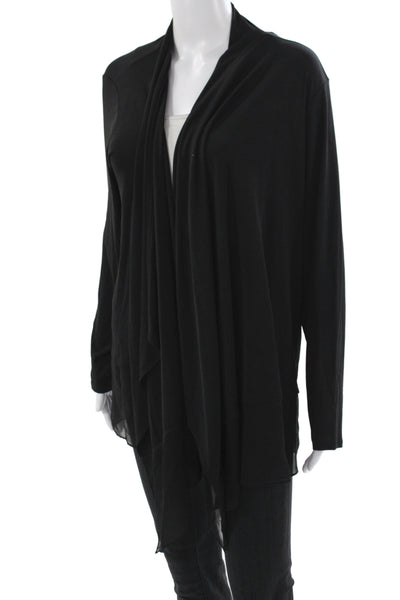 Eileen Fisher Women Black Silk Cowl Neck Cardigan Long Sleeve Size 1X
