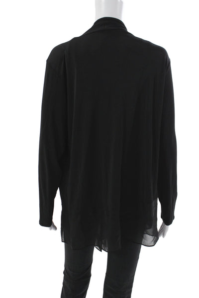 Eileen Fisher Women Black Silk Cowl Neck Cardigan Long Sleeve Size 1X
