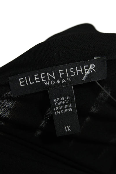 Eileen Fisher Women Black Silk Cowl Neck Cardigan Long Sleeve Size 1X