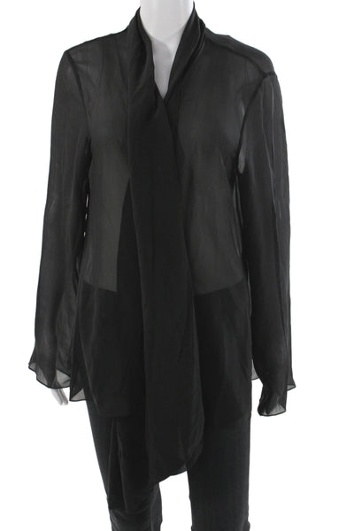 Eileen Fisher Women Tunic Blouse Black Silk Cowl Long Sleeve Size XL