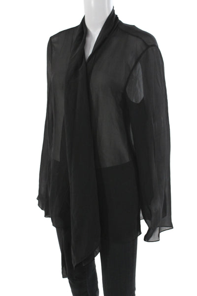 Eileen Fisher Women Tunic Blouse Black Silk Cowl Long Sleeve Size XL