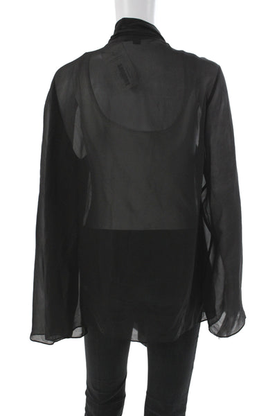 Eileen Fisher Women Tunic Blouse Black Silk Cowl Long Sleeve Size XL