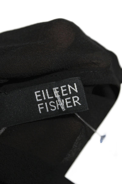 Eileen Fisher Women Tunic Blouse Black Silk Cowl Long Sleeve Size XL