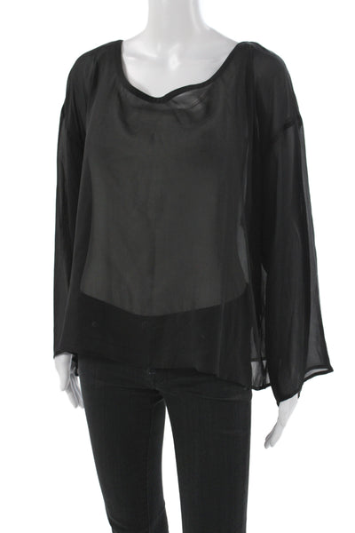 Eileen Fisher Womens Basic Silk Blouse Scoop Neck Long Sleeve Black Size XL