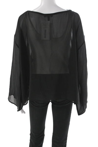 Eileen Fisher Womens Basic Silk Blouse Scoop Neck Long Sleeve Black Size XL