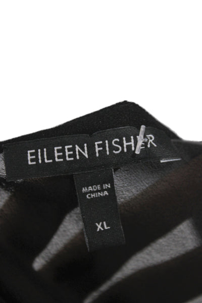 Eileen Fisher Womens Basic Silk Blouse Scoop Neck Long Sleeve Black Size XL