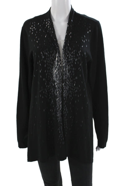 Eileen Fisher Womens Beaded Merino V-Neck Cardigan Black Size 1X